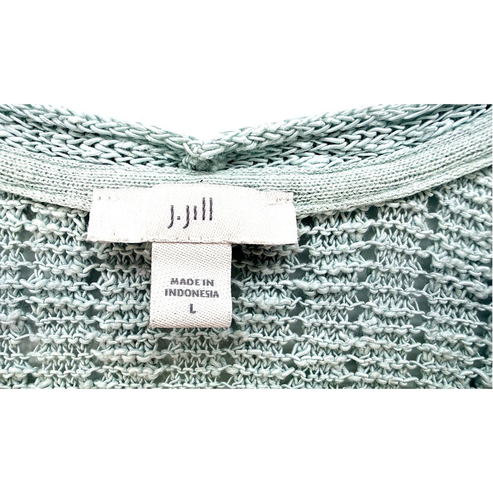 J Jill Seafoam Cotton Blend Open Knit Sweater L Cottagecore Coastal Granny - Picture 4 of 11